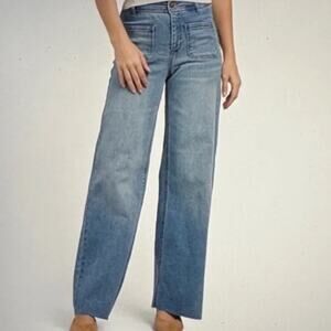 OAT New York High Rise Square Pocket Wide Leg Raw Hem Denim Jeans Size 4/27
